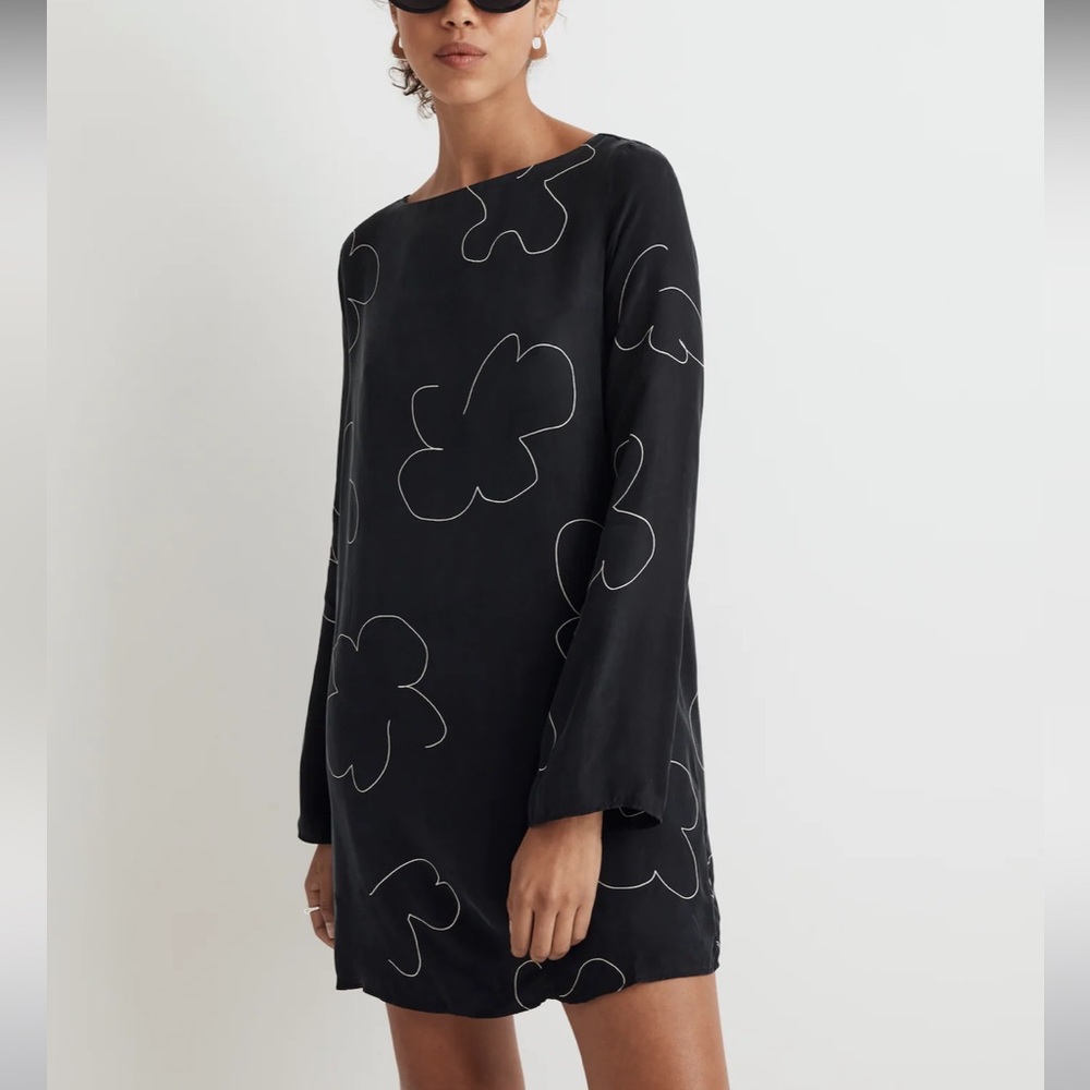 Madewell long sleeve shift mini dress black abstract